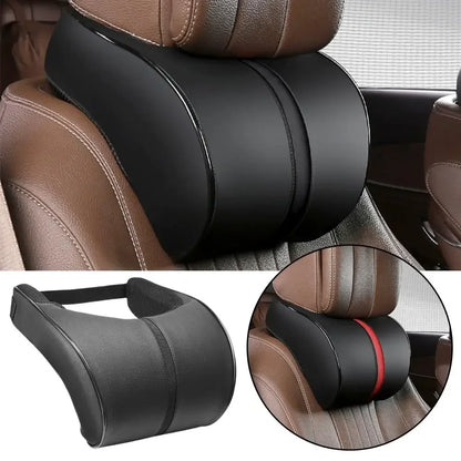 Adjustable Breathable Memory Foam Car Headrest and Neck Pillow with Leather Finish, Includes Car Waist Pad - Automotive Decorative Accessories