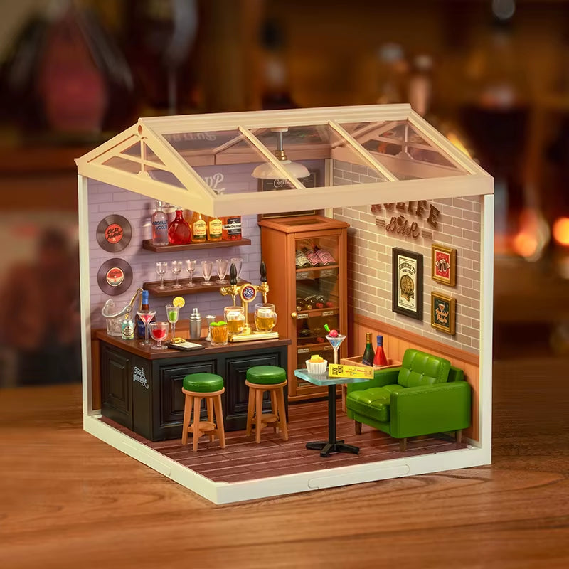 Robotime Rolife Super Creator Series Plastic Dollhouse Building Blocks for Kids Yum Burgers Leisurely Cheers Bar Sweet Sips Tea