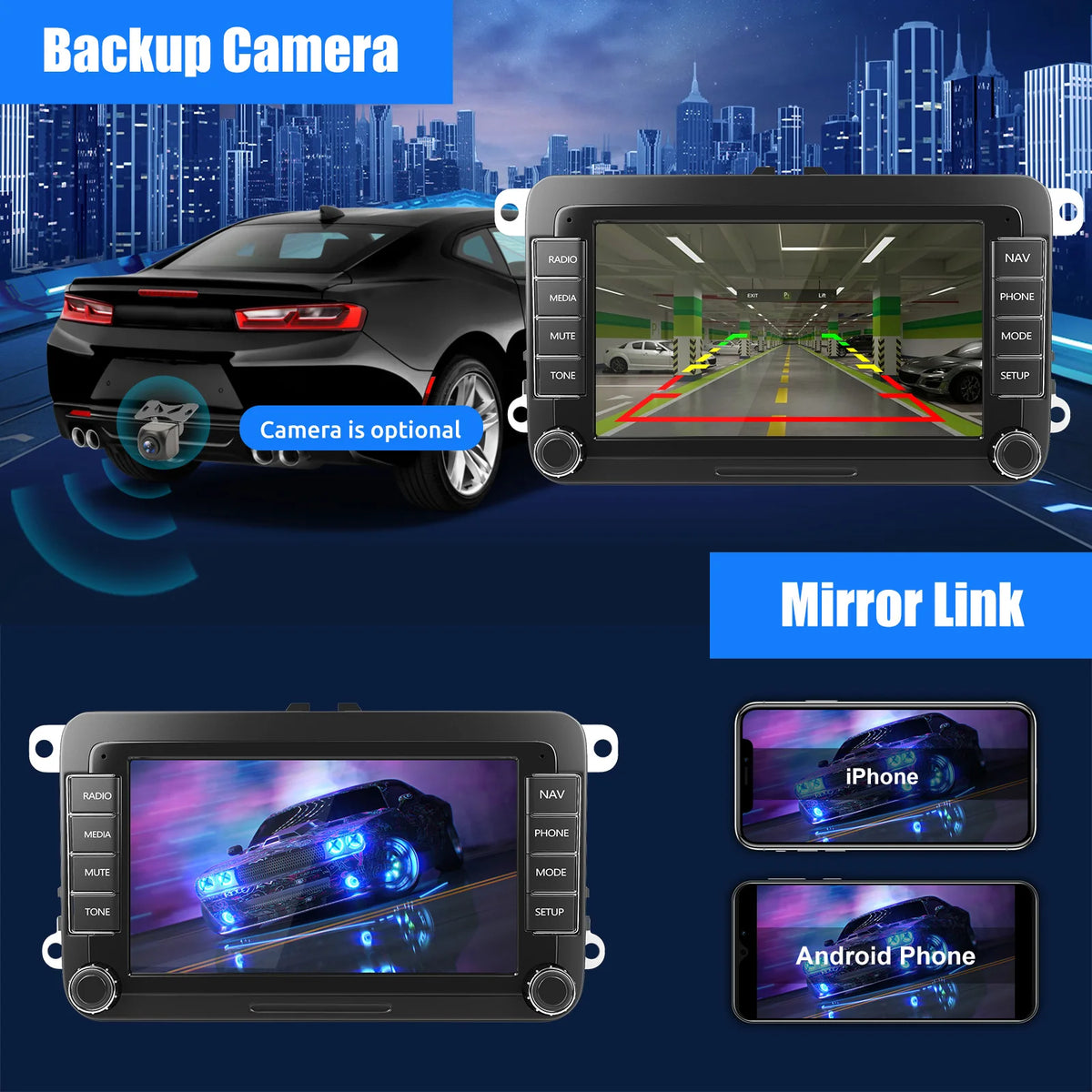 ESSGOO 7-Inch Android Car Stereo with 4G RAM, 64G Storage, Apple CarPlay, ChatGPT, GPS, WiFi, RDS, and Bluetooth Compatibility for VW Golf 5/6, Passat, Polo, Touran, Tiguan, Caddy, and EOS