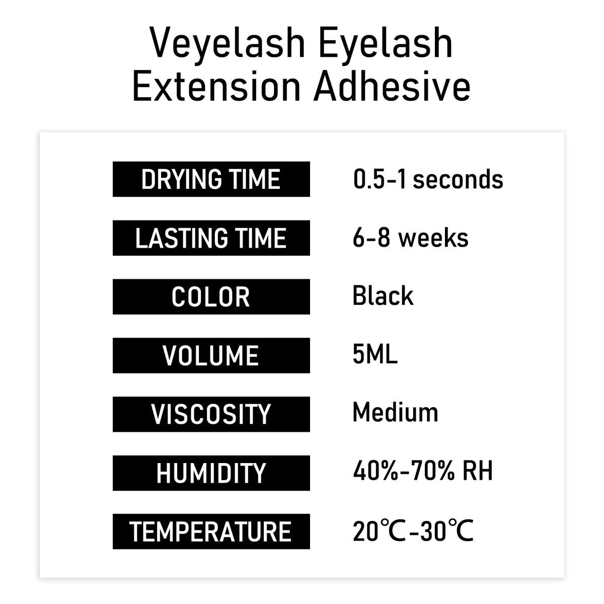Veyes Inc 5ml Eyelash Extensions Adhesive - Fast Drying (0.5 Seconds) with 7 Weeks Retention for Volume Makeup Applications