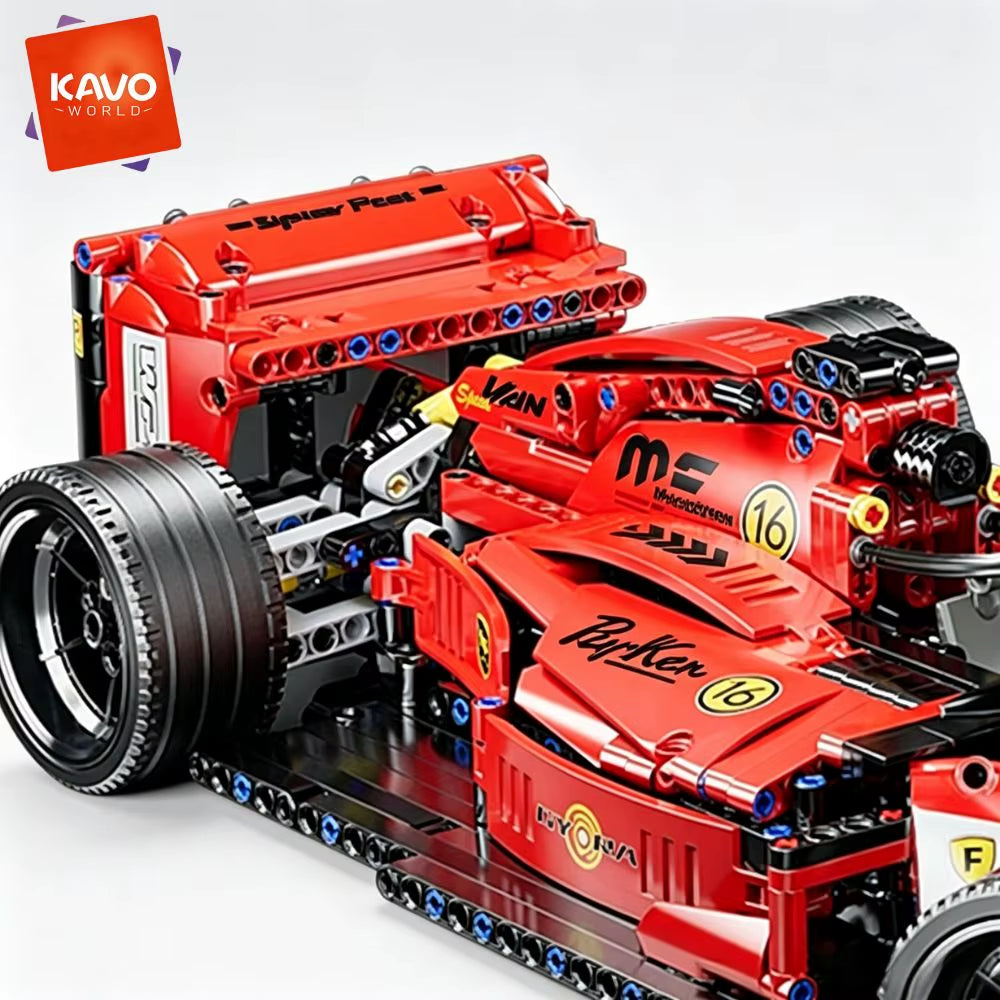 KAVOWORLD 1:10 Scale Large Sports Racing Car Building Blocks Set - 1137 Pieces MOC Formula DIY Assembly Model with Damping Suspension and Rotatable Tires, STEM Educational Toy for Desktop Display and Gift Giving for Friends and Family on Birthdays and Christmas