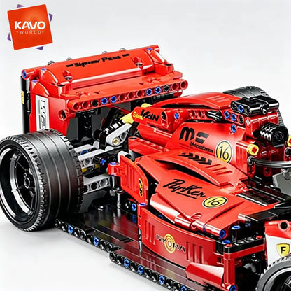 KAVOWORLD 1:10 Scale Large Sports Racing Car Building Blocks Set - 1137 Pieces MOC Formula DIY Assembly Model with Damping Suspension and Rotatable Tires, STEM Educational Toy for Desktop Display and Gift Giving for Friends and Family on Birthdays and Christmas