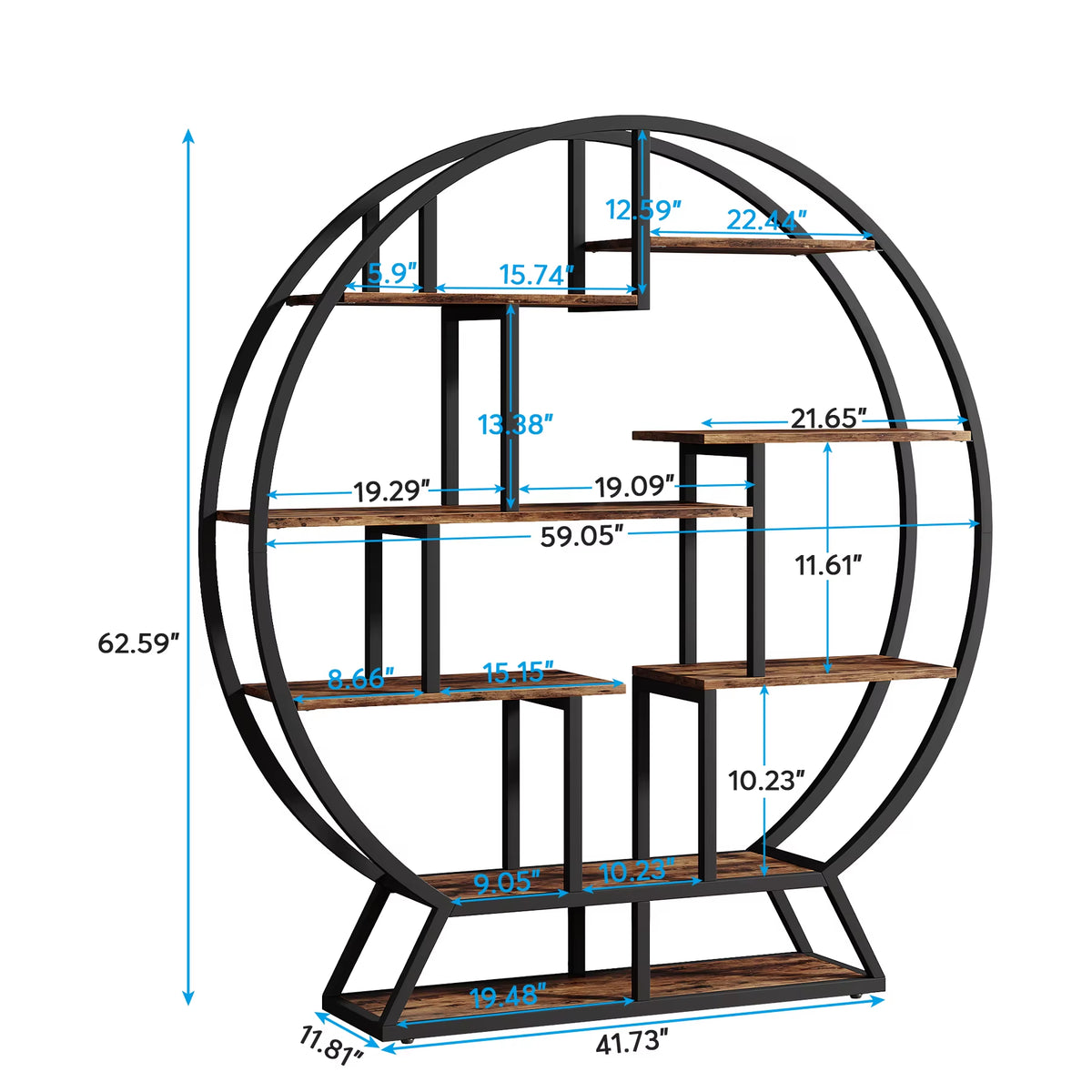 Tribesigns 63-Inch Industrial Wood Bookcase with Staggered Shelves and Round Design