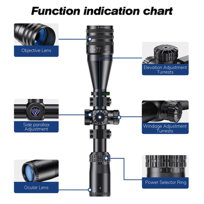 Tactical 4-16X44 AOE Hunting Scope with Red and Green Illuminated Reticle for Airsoft and Firearm Applications