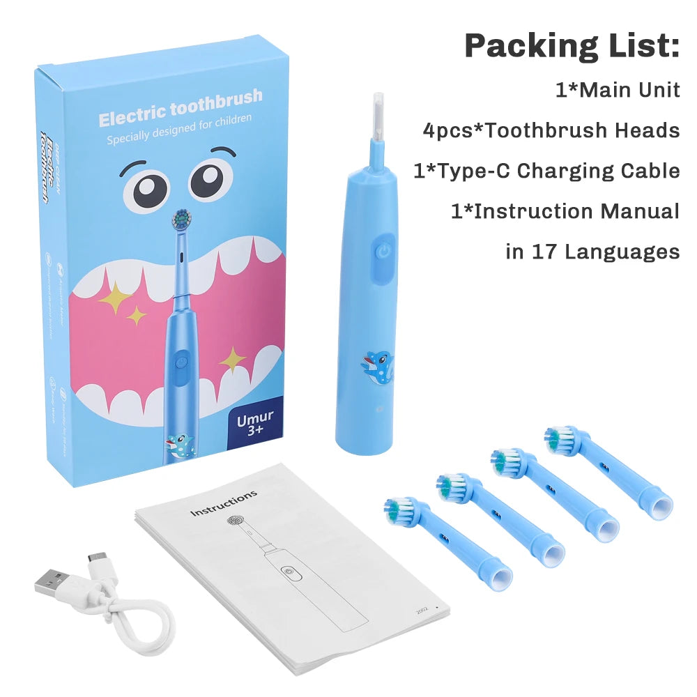 Smart Rotating Electric Toothbrush with Rechargeable Functionality, 4 Replacement Heads, and 5 Whitening Modes