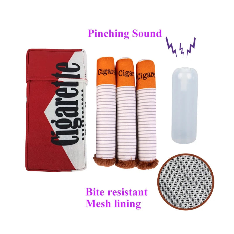 Stuffed Raw Dog Bite Toy Joint Cigarette Case Plush Cigar Funny Interactive Puppy Dog Chew Squeak Toys Cigarettes Toy for a Dog
