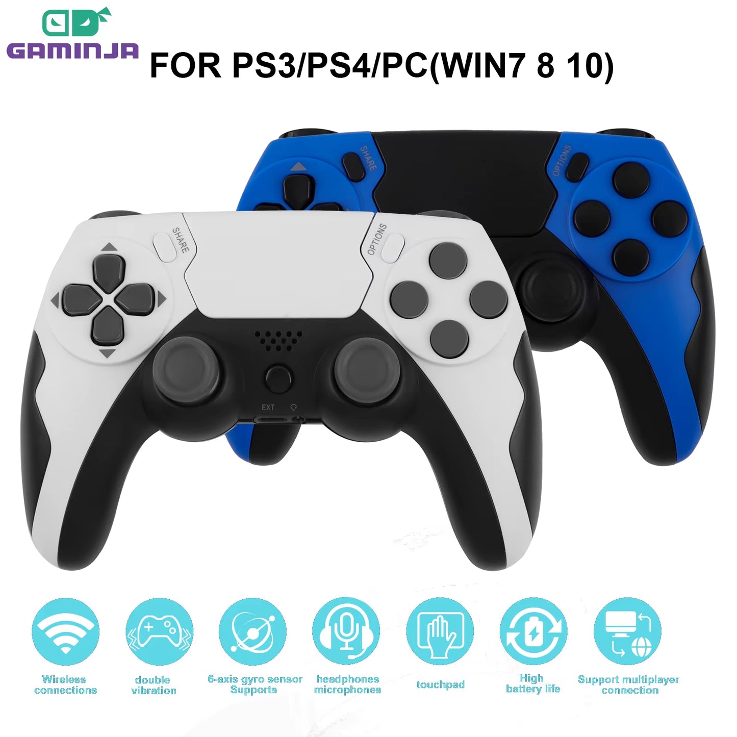 Wireless Controller Dual Vibration Game Joystick Gamepd for PS4 PS3 Console PC Gamepad with 6-Axis Gyros