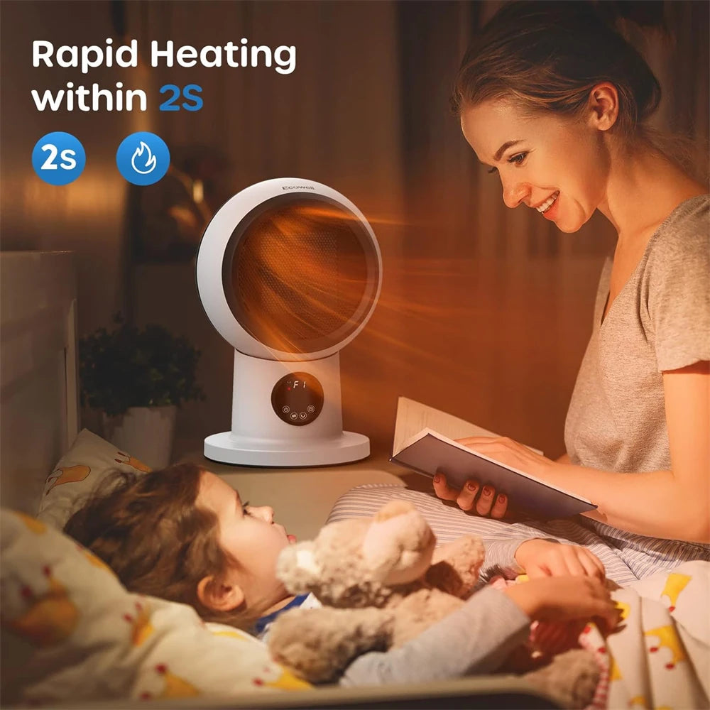 Space Heater, 1500W 2S Fast Heating Electric Ceramic Heater with Remote Control, Overheating and Tip-Over Protection, Portable Desk Heater, EHT150