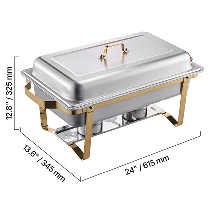 Succebuy 8 Qt Stainless Steel Chafing Dish Buffet Set - 4 Pack with 2 Full Size and 4 Half Size Pans for Catering and Serving