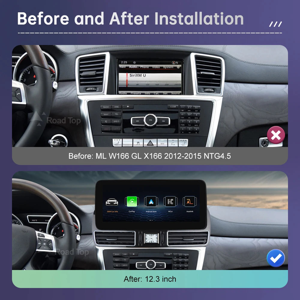 Linux Touchscreen Car Radio for Mercedes-Benz ML W166, ML350, GL X166 (2012-2015) with GPS, CarPlay, Android Auto, and AirPlay Mirroring