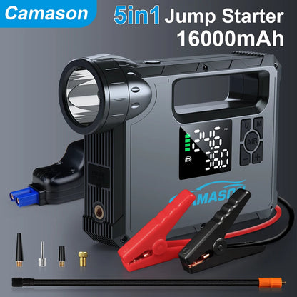 5 in 1 Car Jump Starter with Air Compressor Portable Flashlight Starting Device Power Bank Battery Automotive Booster Start