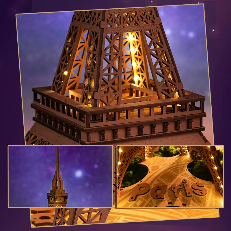Robotime 3D Wooden Puzzle - Eiffel Tower Model (1:638) for Adults and Children - DIY Craft Kit with Lighting Feature
