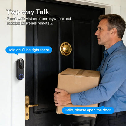 Wireless Wi-Fi Video Doorbell Camera with Two-Way Audio, AI Motion Detection, Night Vision, Cloud Storage, and 2.4G Wi-Fi Connectivity (Black)