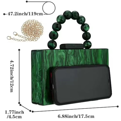 Women'S Wallet and Handbag Beach Flap Wedding Party Crossbody Bag Pearl Marble Dark Green Acrylic Pvc Evening Bag