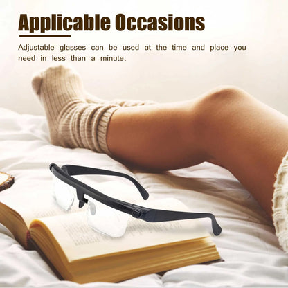 Dial Adjustable Glasses Variable Focus for Reading Distance Vision Eyeglasses US