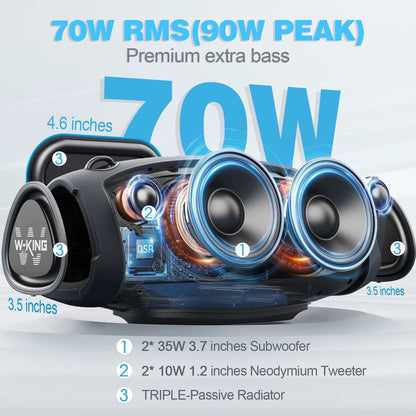 (120W PEAK)70W Portable Loud Bluetooth Speakers with Wireless Microphone, Waterproof Outdoor Wireless Bluetooth