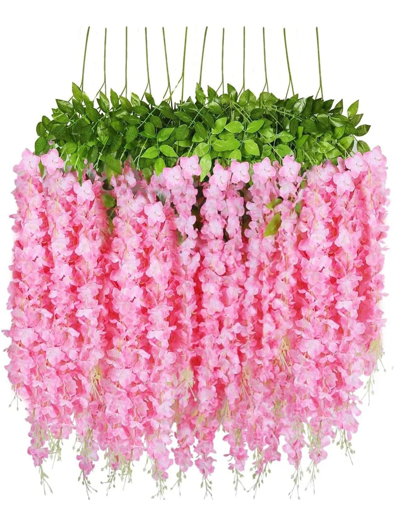 12Pcs Wisteria Artificial Fake Flower Bushy Vine Ratta Hanging Garland for Wedding Home Wall Decor Pink