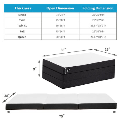 JHK Certified Three-Fold Portable Floor Bed for Travel, Camping, and Yoga - Soft Touch with Flexible Zipper