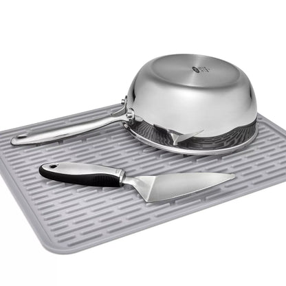 Large Gray Silicone Dish Drying Mat - Dishwasher-Safe Drying Rack, 16.9" x 12.5