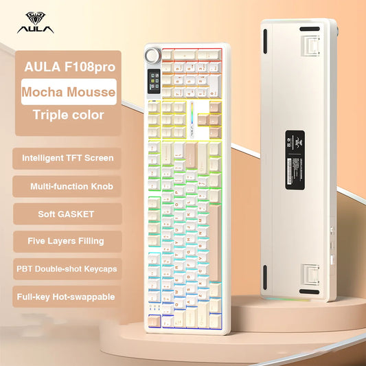 F108Pro Wireless Bluetooth Keyboard Macro Gaming Keyboard Gasket Hot-Swap Full Size Keyboard with TFT Smart Display