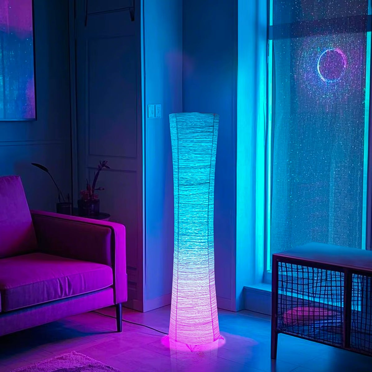 Paper Lamp, RGB Color-Changing LED Smart Lamp, Remote Control, Floor Lamp, Suitable for Living Room, Bedroom and Game Room.