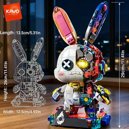 KAVOWORLD 1377-Piece Robot Rabbit Building Blocks Set with LED Light, Multi-Point Rotatable Detachable Base, DIY Cyberpunk Mecha Construction Kit for Home and Office Decor, Ideal Gift for Teens and Adults