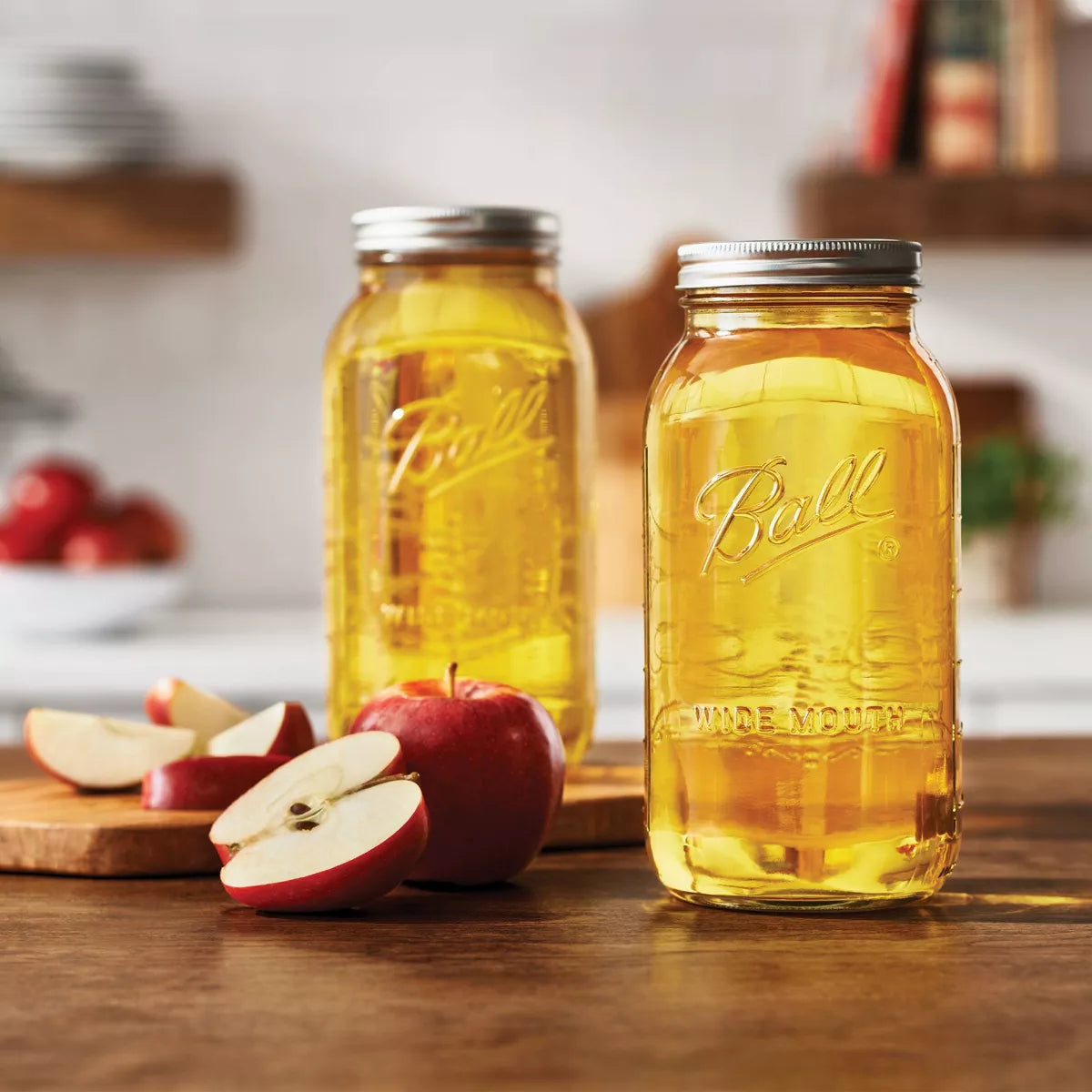 64 oz Glass Wide Mouth Mason Jar Set (6-Pack) with Lid and Band - Clear Canning Jars, Dishwasher-Safe, 4" Neck Diameter