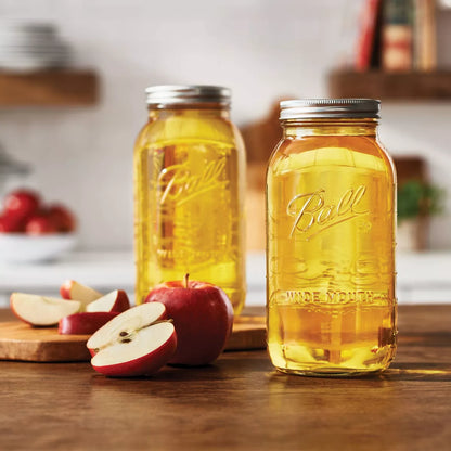 64 oz Glass Wide Mouth Mason Jar Set (6-Pack) with Lid and Band - Clear Canning Jars, Dishwasher-Safe, 4" Neck Diameter