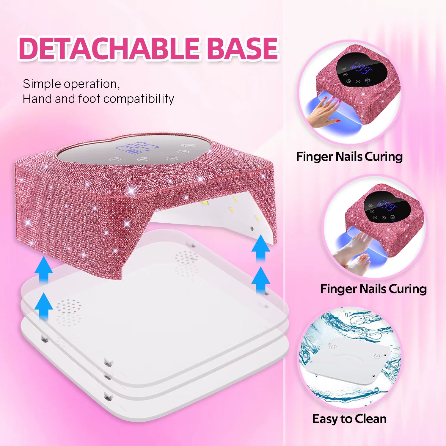 Rechargeable UV LED Nail Lamp 72W Cordless UV Light for Nails with Rhinestone Heart Shaped Manicure Pedicure Machine Nail Tools