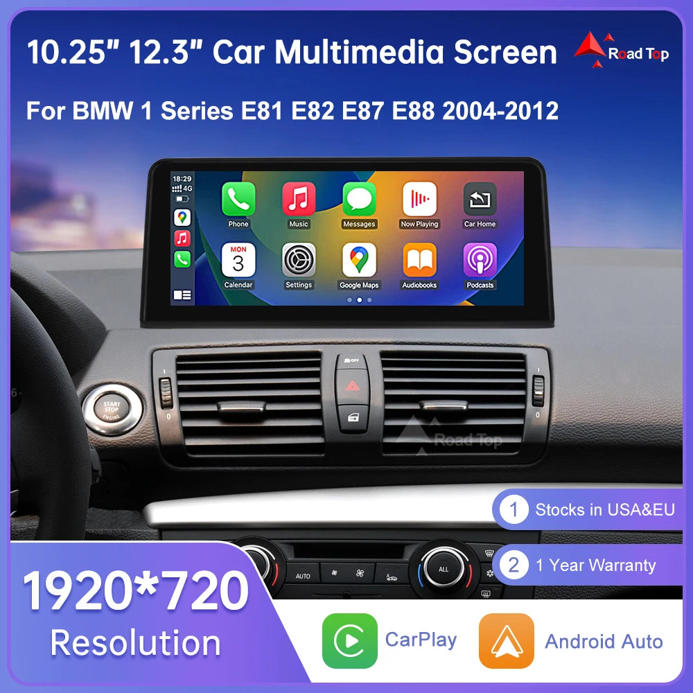 Wireless CarPlay and Android Auto Multimedia Display for BMW 1 Series E81 E82 E87 E88 with CCC and CIC Systems