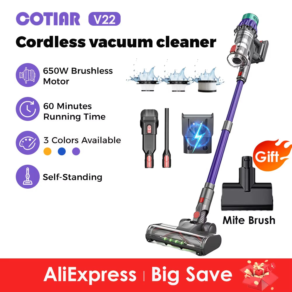 V22 Cordless Vacuum Cleaner 650W 55000PA Home Appliance Handheld Vacuum Cleaner Cleaning Supplies Removable Battery