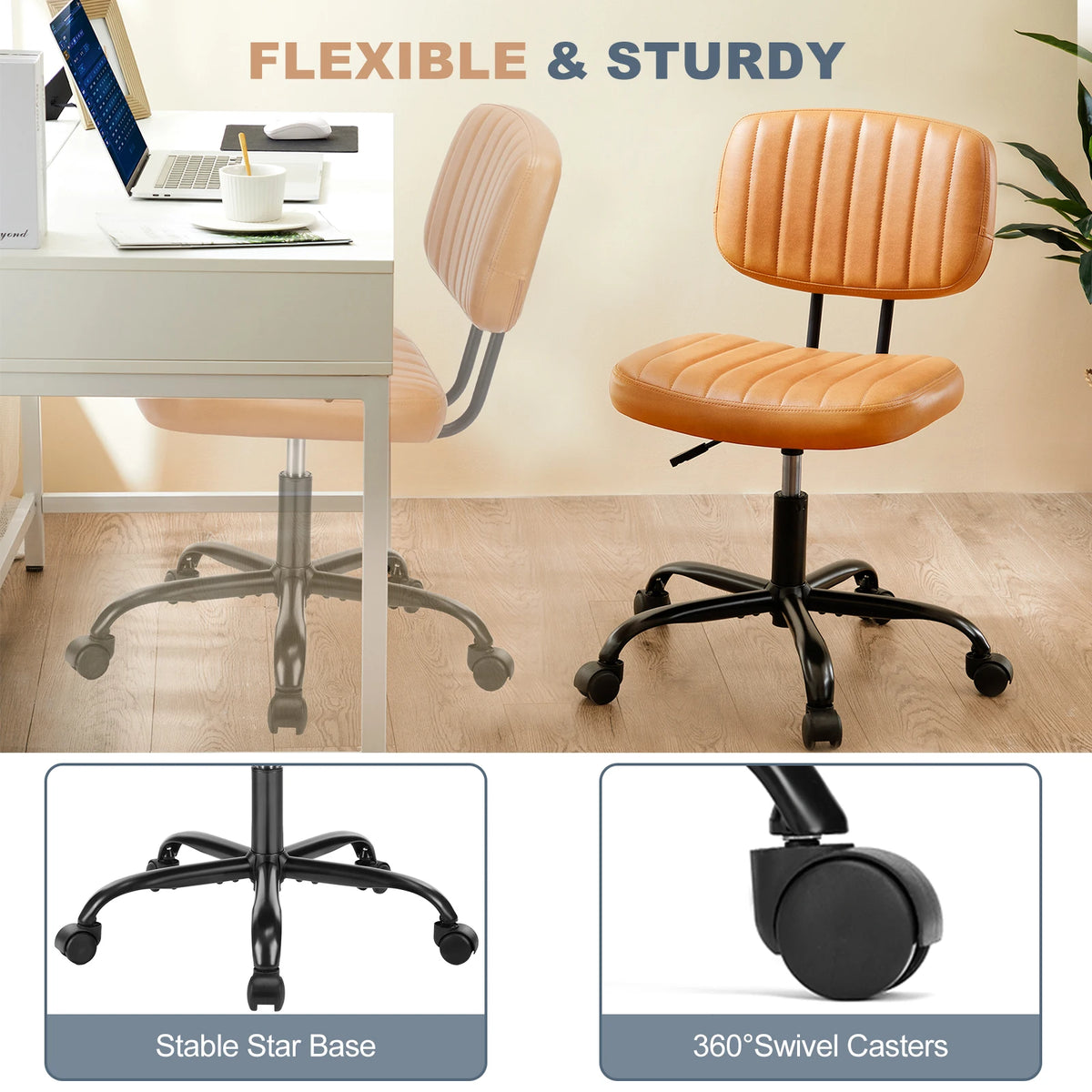 Ergonomic Armless PU Leather Office Chair with Swivel and Height Adjustment for Home and Gaming Use