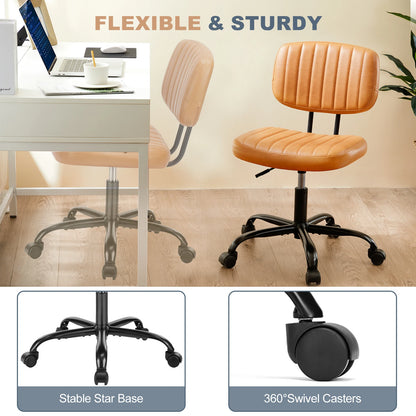 Ergonomic Armless PU Leather Office Chair with Swivel and Height Adjustment for Home and Gaming Use