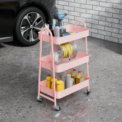 JHK 3-Tier Metal Kitchen Storage Cart with Lockable Wheels - Mobile Shelving Unit for Narrow Spaces and Utility Organization