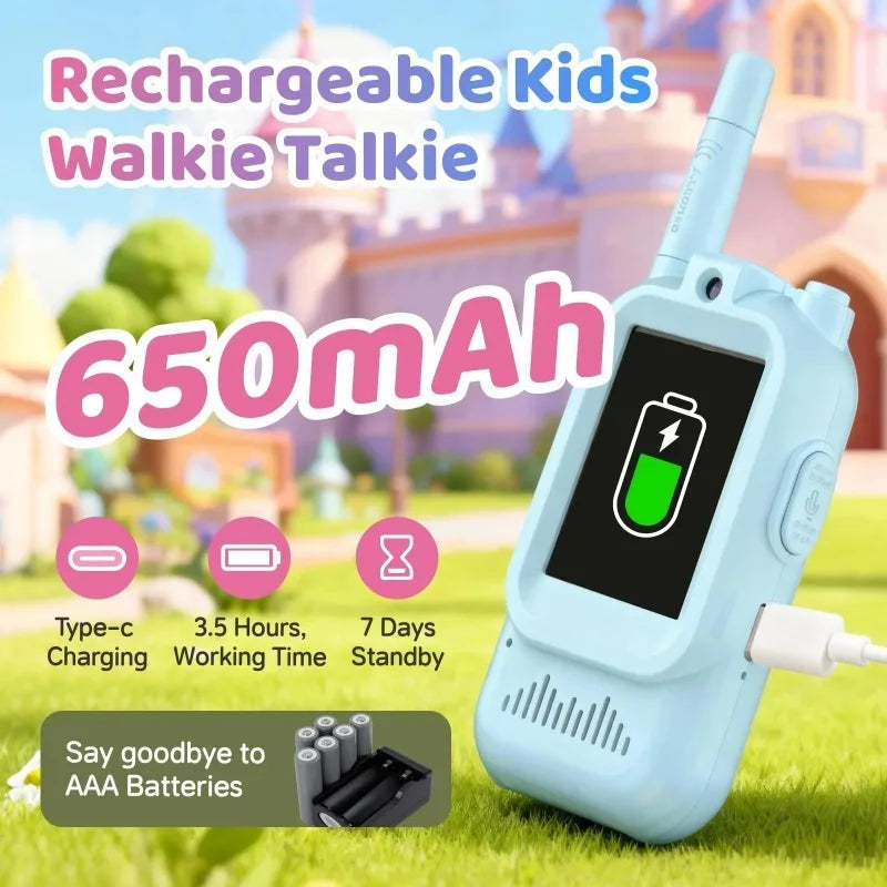 Rechargeable Long Range Walkie Talkies for Kids - 2 Pack, Ideal for Indoor and Outdoor Activities, Perfect Gift for Boys and Girls