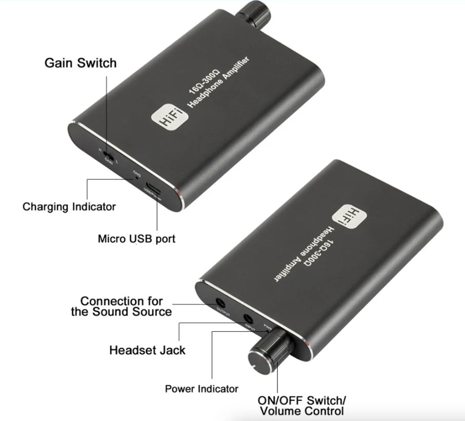16-300Ω HIFI Headphone Amplifier Portable Earphone AMP 3.5Mm W/ Audio USB Cable
