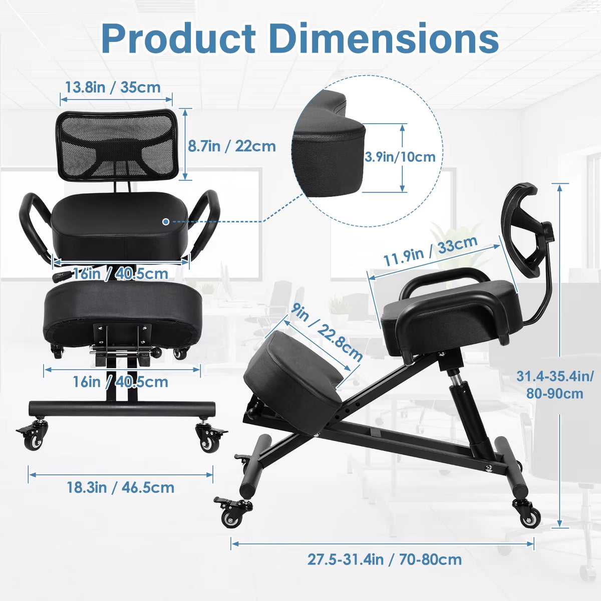 Height Adjustable Kneeling Chair with Back Support for Adults and Children