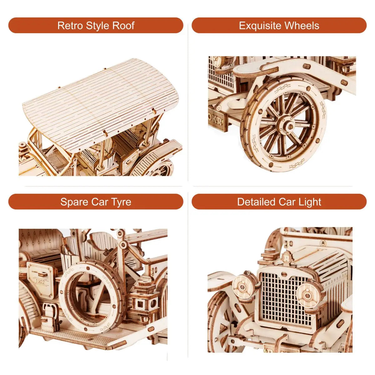 Robotime Rokr Classic Car 3D Wooden Puzzle - Vintage 1:15 Scale Model Building Kit for Children