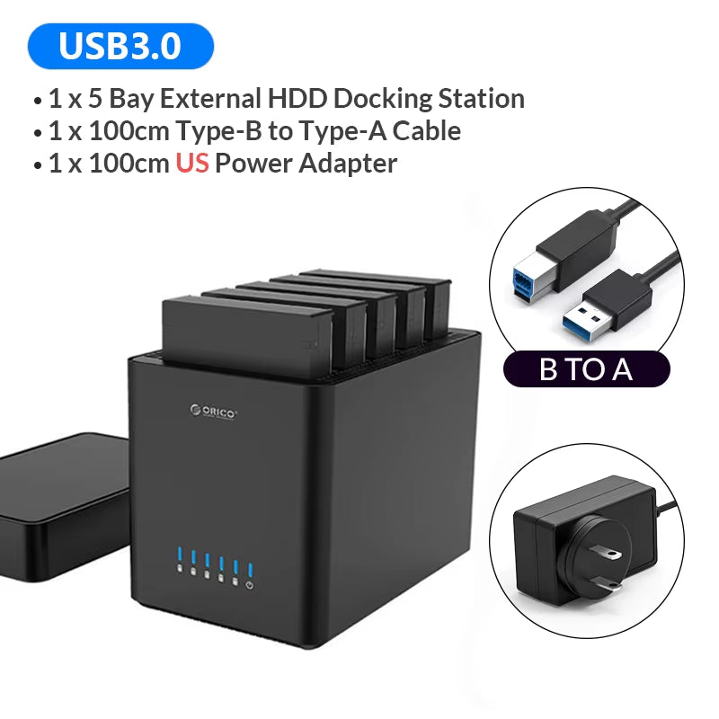 ORICO DS Series 5 Bay 3.5 Inch USB Hard Drive Enclosure Magnetic-Type SATA to Usb3.0/Type-C HDD Case for Altcoins Mining