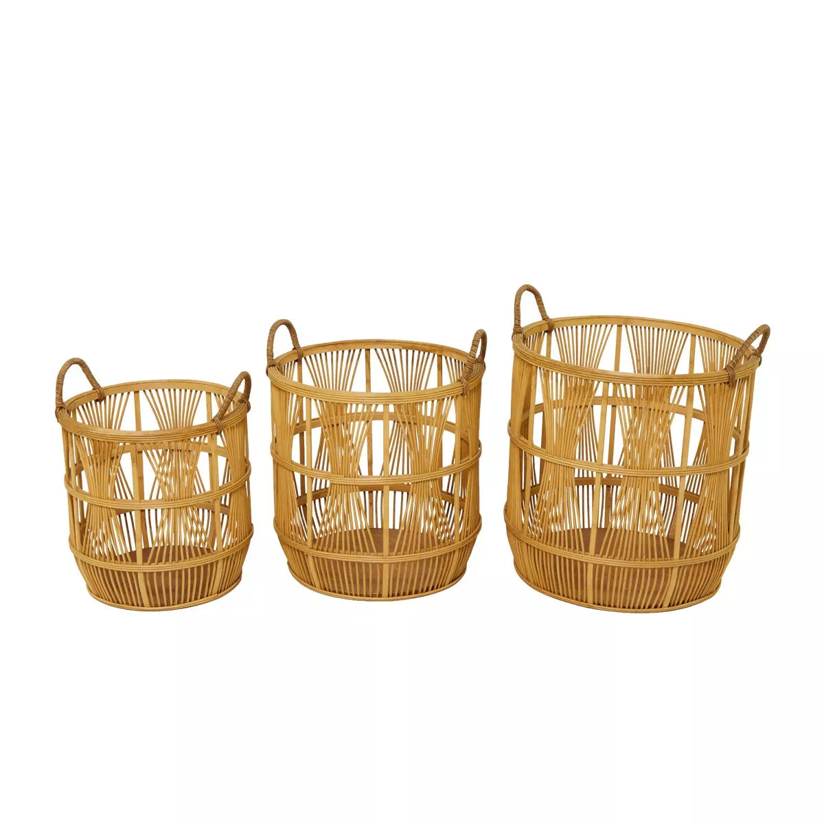 Set of 3 Wood Baskets Brown 