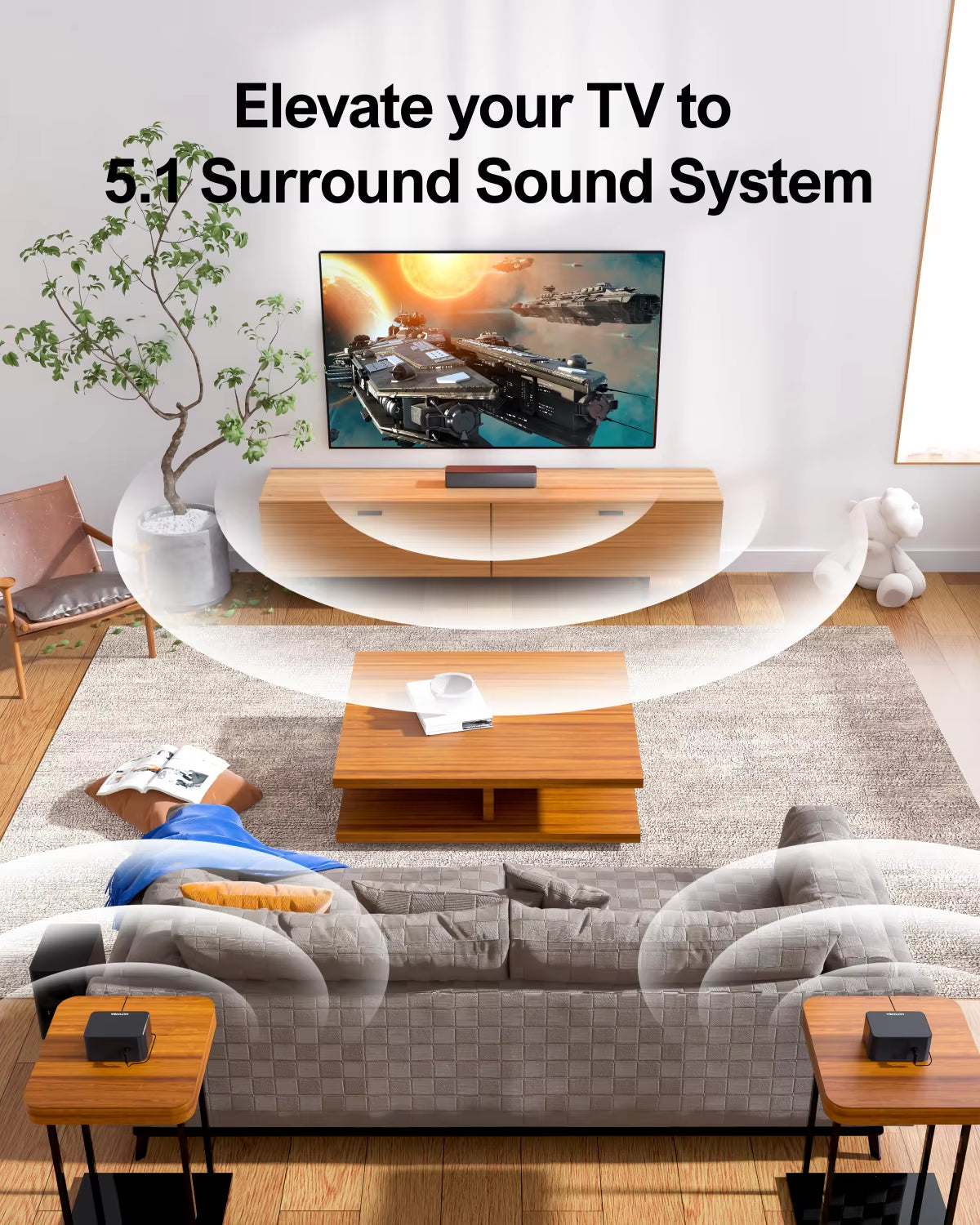 320W 5.1 Soundbar with Wireless Subwoofer & 2 Surround Speakers, 3D Surround Sound System Home Theater, APP Control