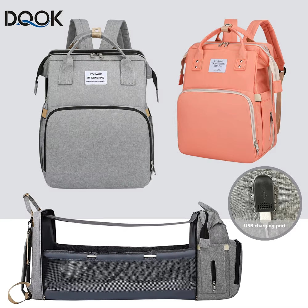 Folding Mommy Bag Lightweight Portable Folding Crib Bed Large-Capacity Baby Backpack Female Mommy Outting Bag Mummy Bag
