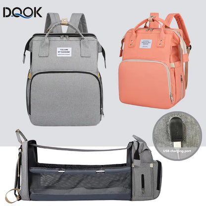 Folding Mommy Bag Lightweight Portable Folding Crib Bed Large-Capacity Baby Backpack Female Mommy Outting Bag Mummy Bag