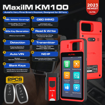 Autel Maxiim KM100 Key Fob Programmer Immobilizer Tool Key Creation IMMO Learning Chip Read Cloning Frequency