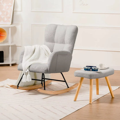 COMHOMA Teddy Glider Rocking Chair with Side Pockets, High Back Design for Adults - Ideal for Bedroom and Living Room