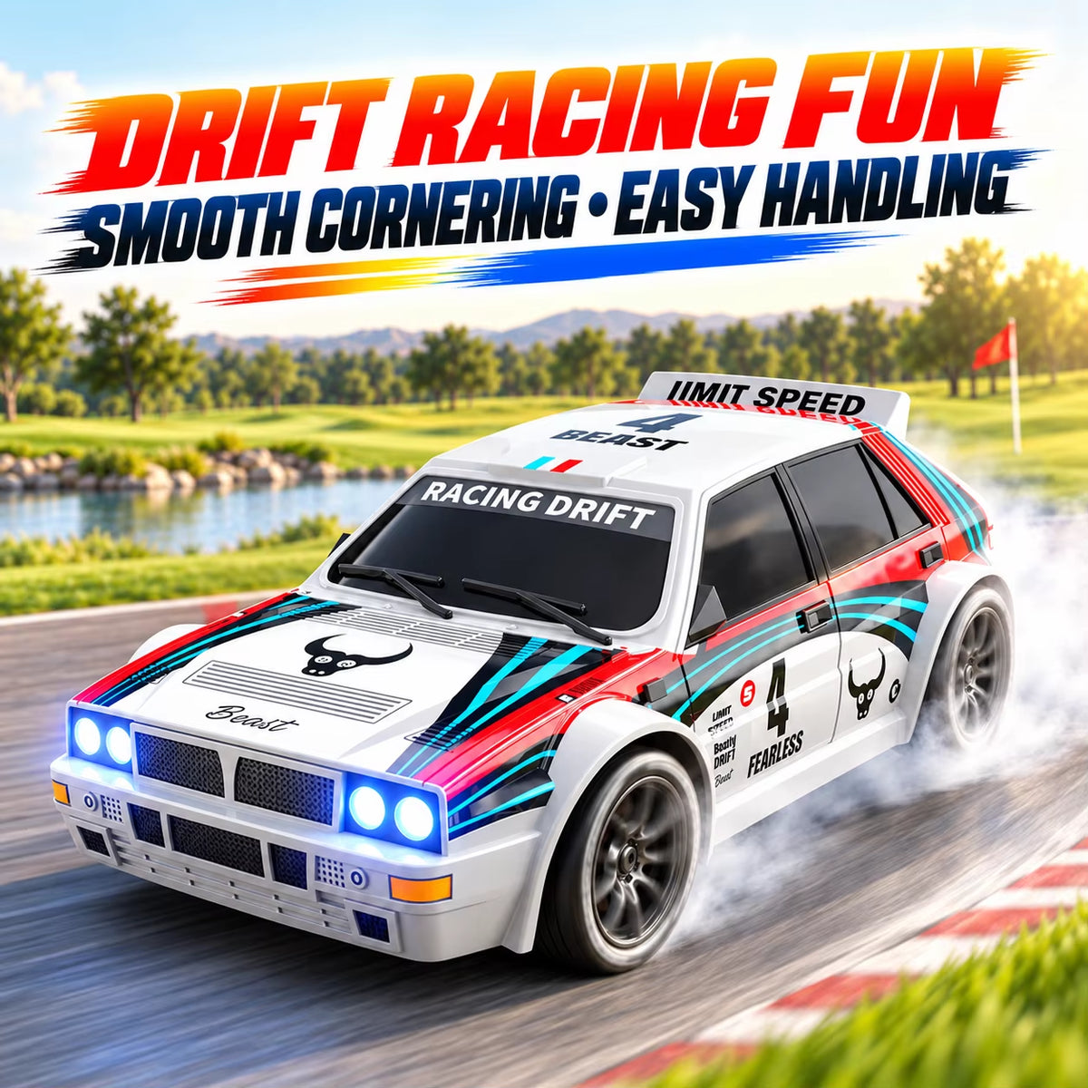 ZNLYRION 1:24 Scale RC Drifting Race Car - 4WD, Adjustable Speed (20Km/H), Includes Spare Drift Tires, LED Headlights and Taillights, Ideal for Boys and Adults