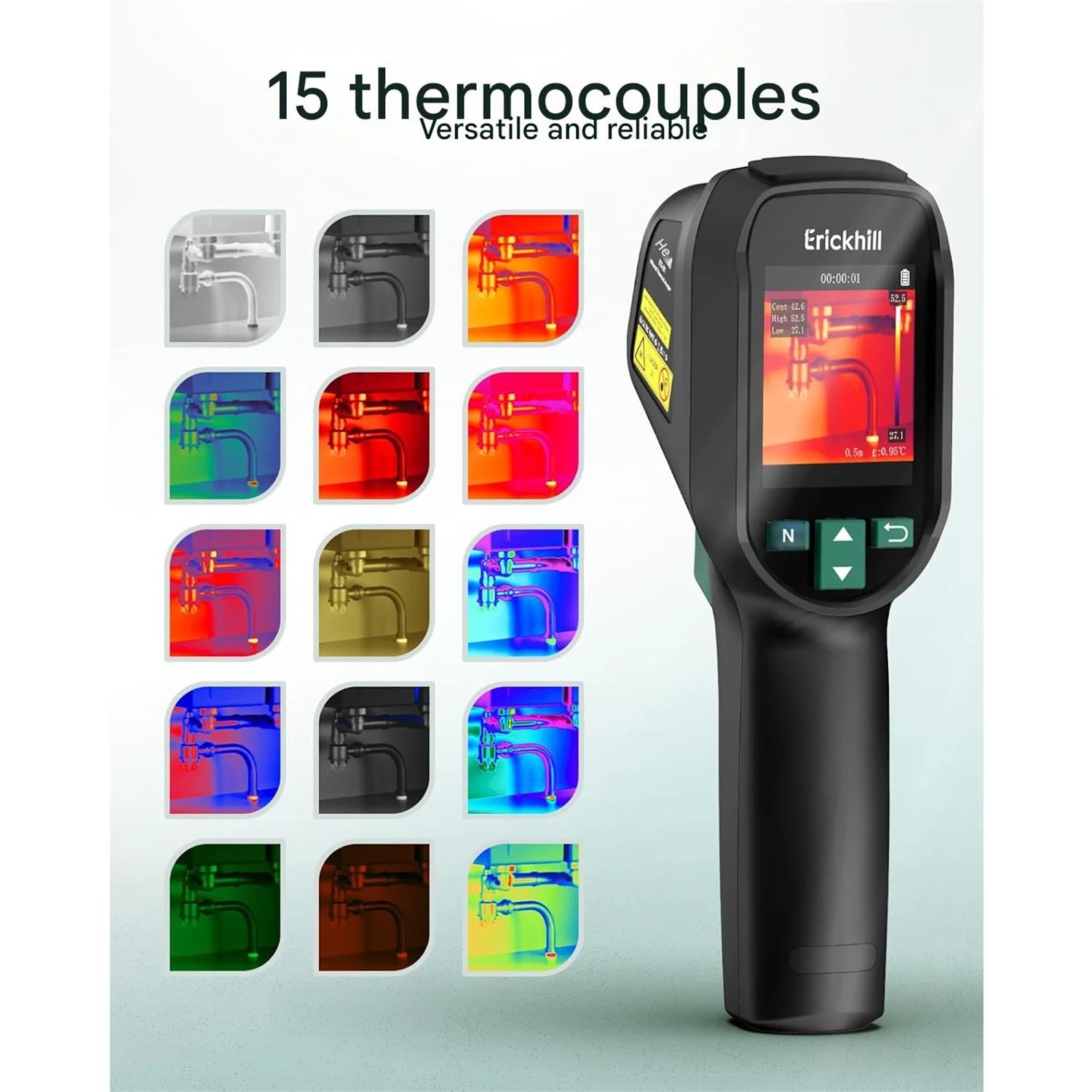 ERICKHILL ETI-01 Thermal Imaging Camera 240 X 240 Resolution 20 Hz Refresh Rate -20°C to 550°C Portable Infrared Device HVAC Inspection Tool Laser Pointer Long Battery Life CE Certified
