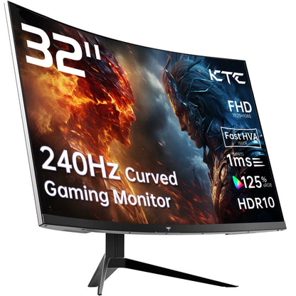 KTC 32 Inch 240Hz Curved Gaming Monitor 1500R 1080P 125% Srgb 1Ms, Freesync/G-Sync HDR10,HDMI/DP/USB Ports Vesa,Tilt Adjustable,
