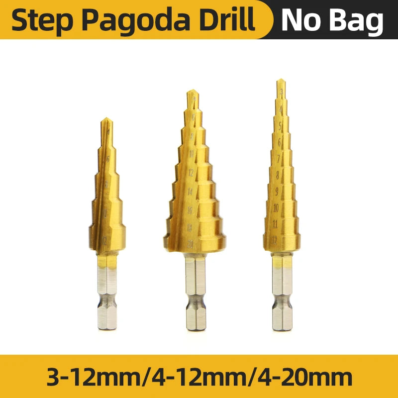 HSS Titanium Step Drill Bit High Speed Stepped Drill Set Saw Drill Tools Conical Stage Drill for Metal Wood 4-12 4-20 4-32Mm