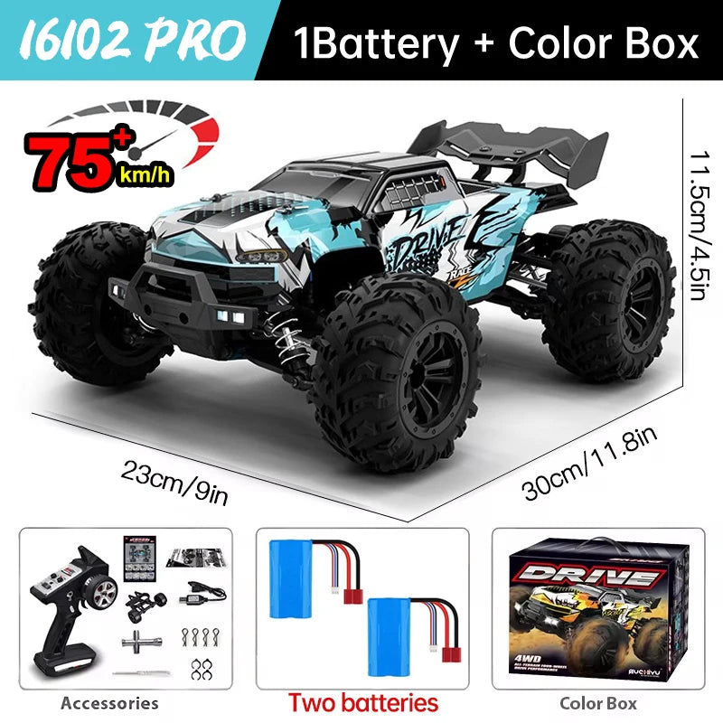 Wltoys 16101 Pro 1:16 Scale 75KM/H 4WD Remote Control Car with LED Lights - High-Speed Drift Monster Truck for Children
